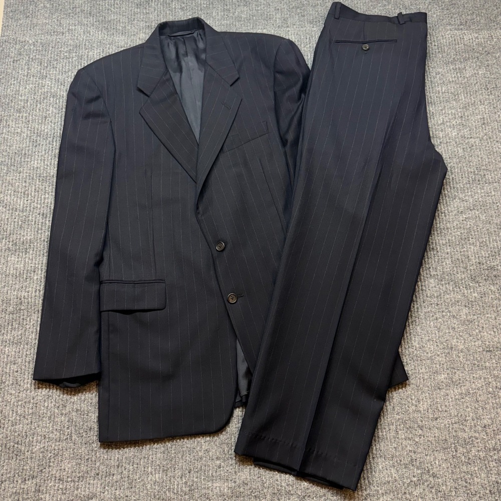 Hickey Freeman Loro Piana Suit Mens 46L 39x28 Navy Pinstripe 100% Wool USA